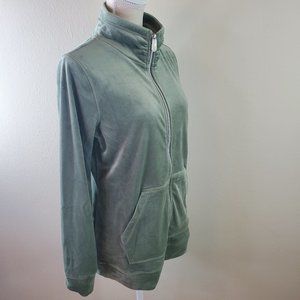 Isaac Mizrahi Live! Womens Smoke Green Soho Double-Faced Velour Zip Front Jacket